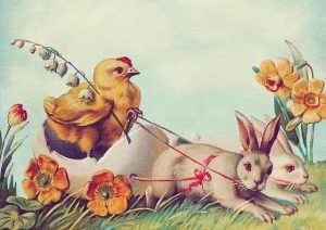 kartka wielkanocna -króliki i kurczak